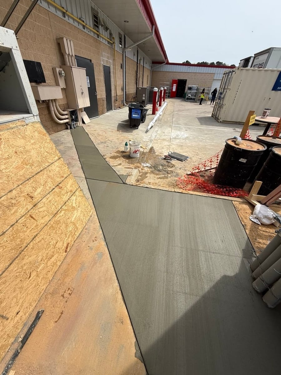 Commercial sidewalk and loading-dock walkway pour — Hampton Roads, VA
